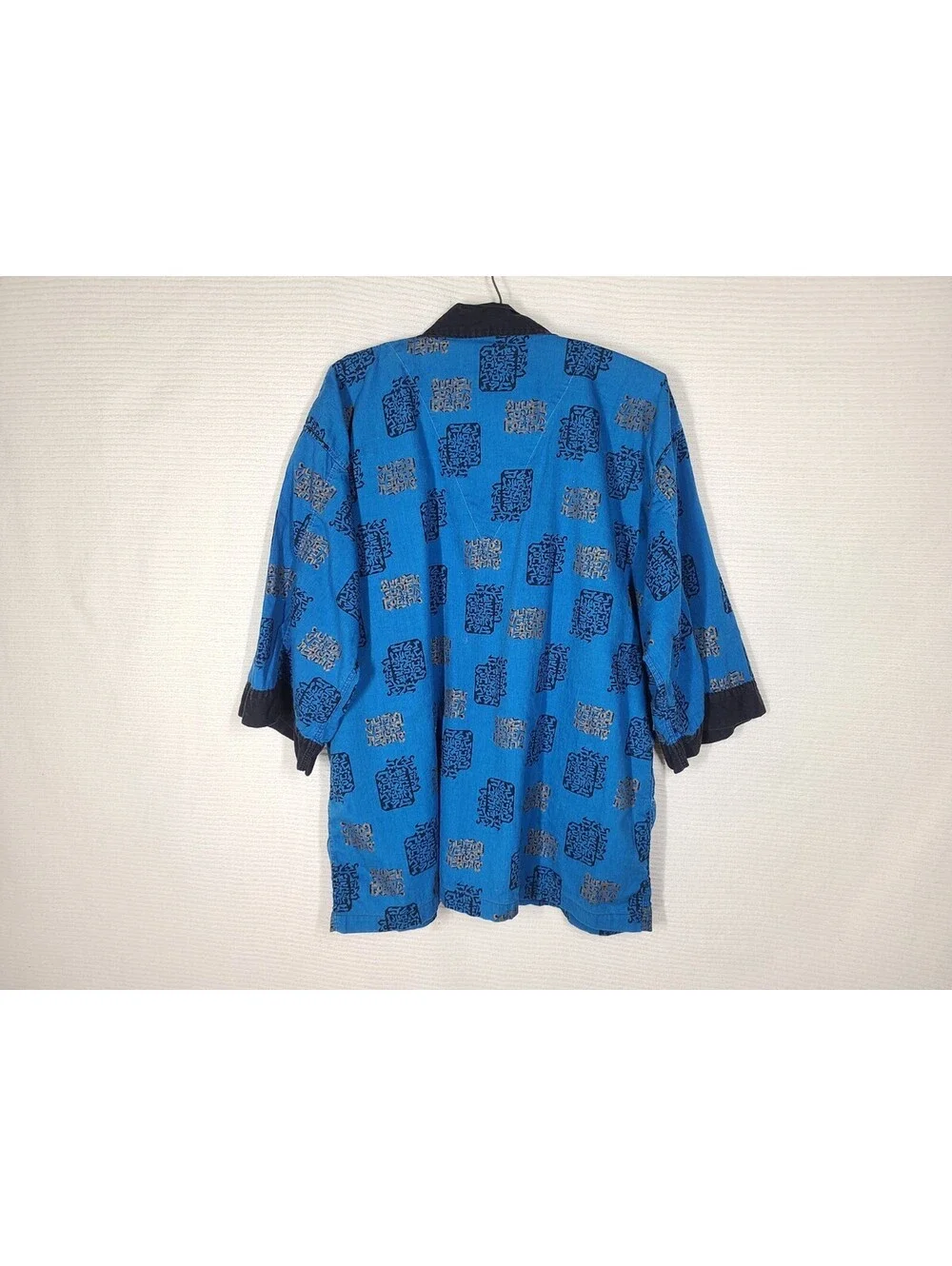 Vtg 60s Obi-Jama Pajama Robe Shirt XXL Blue Cotton Novelty Print Mens Unisex
